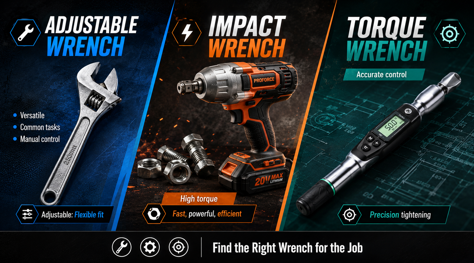 Adjustable Wrench vs Impact Wrench vs Torque Wrench